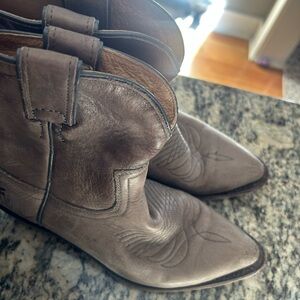 Frye Gray Beige Light Brown Ankle Boots - worn perfectly for you!